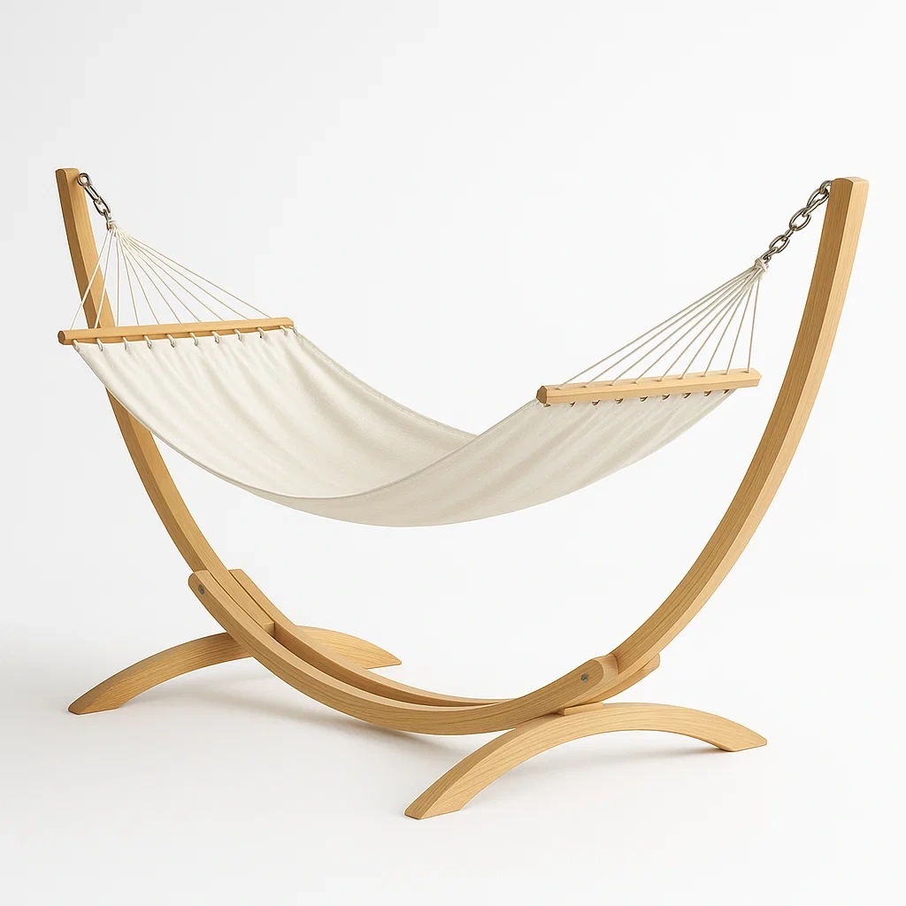 Hamaca de lona con soporte de madera de abedul en color beige