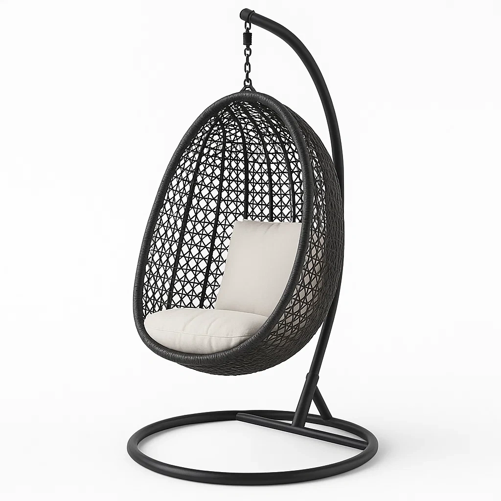 Silla colgante tipo huevo de mimbre sintético en color negro