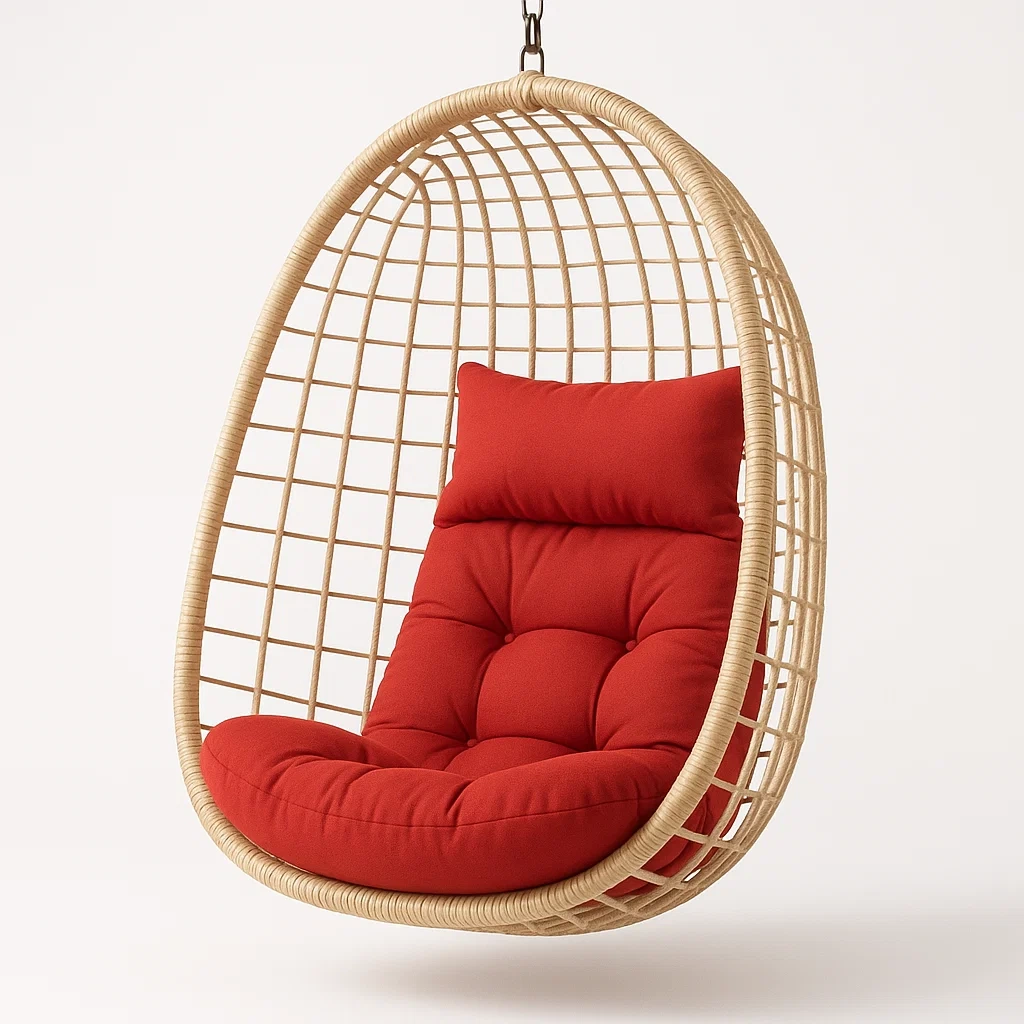 Silla colgante tipo huevo de ratán en color rojo
