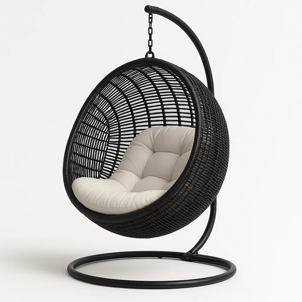 Silla colgante tipo huevo de ratán sintético en color negro