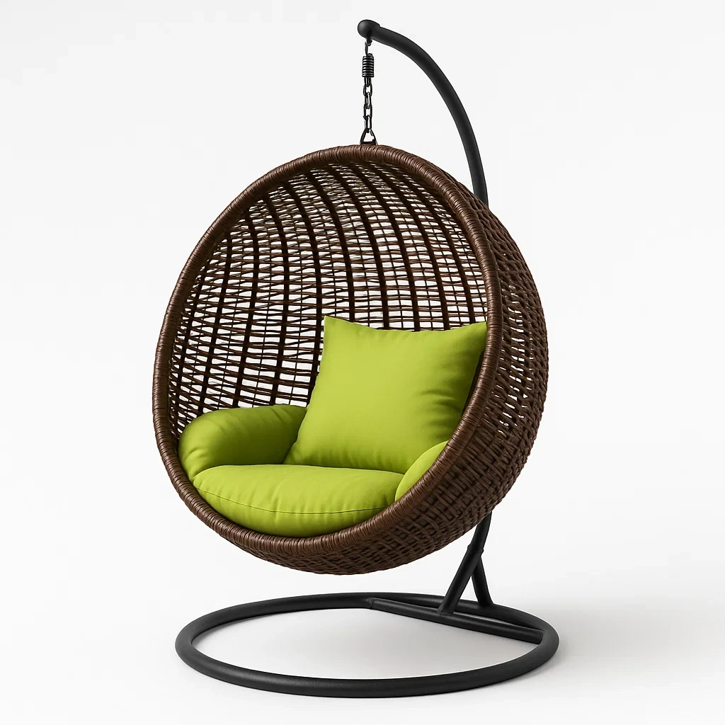 Silla colgante tipo huevo de ratán sintético en color verde
