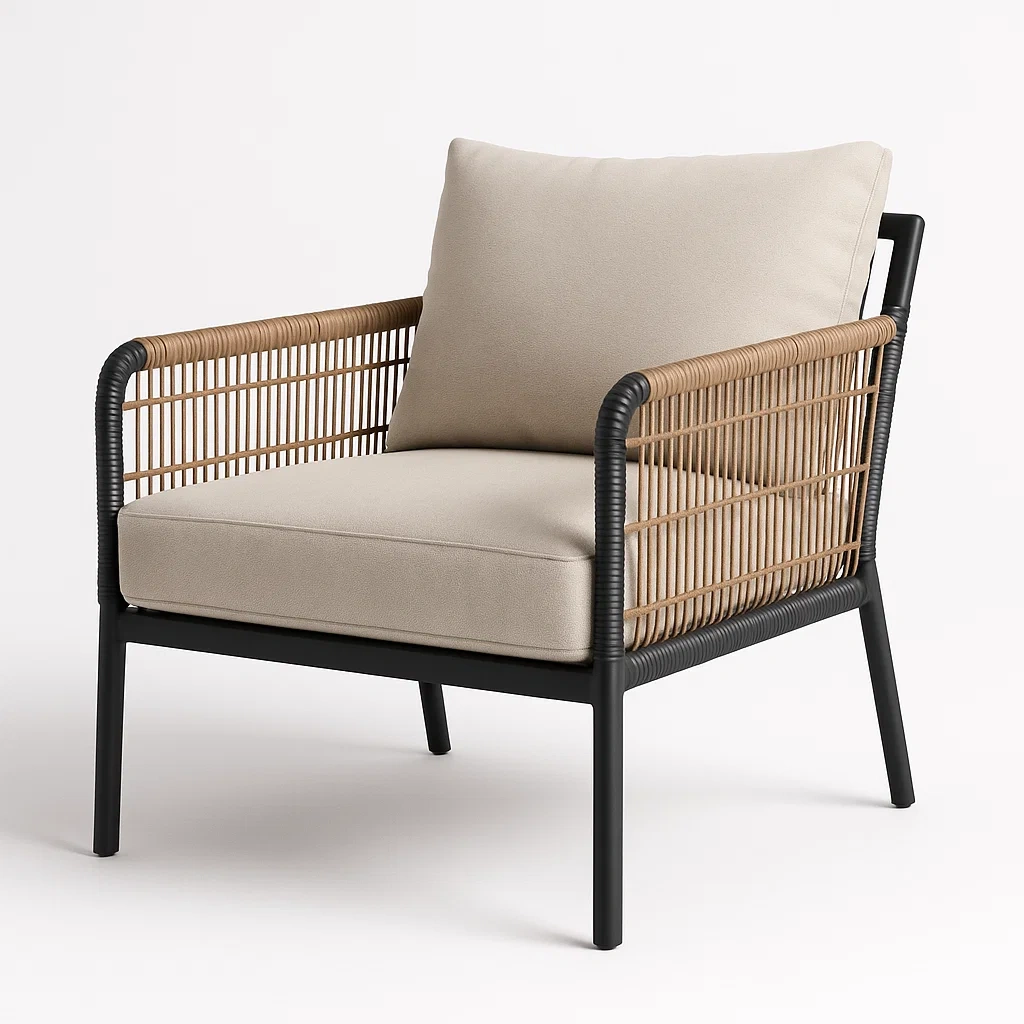 Sillón de aluminio y ratán sintético para exterior en color beige