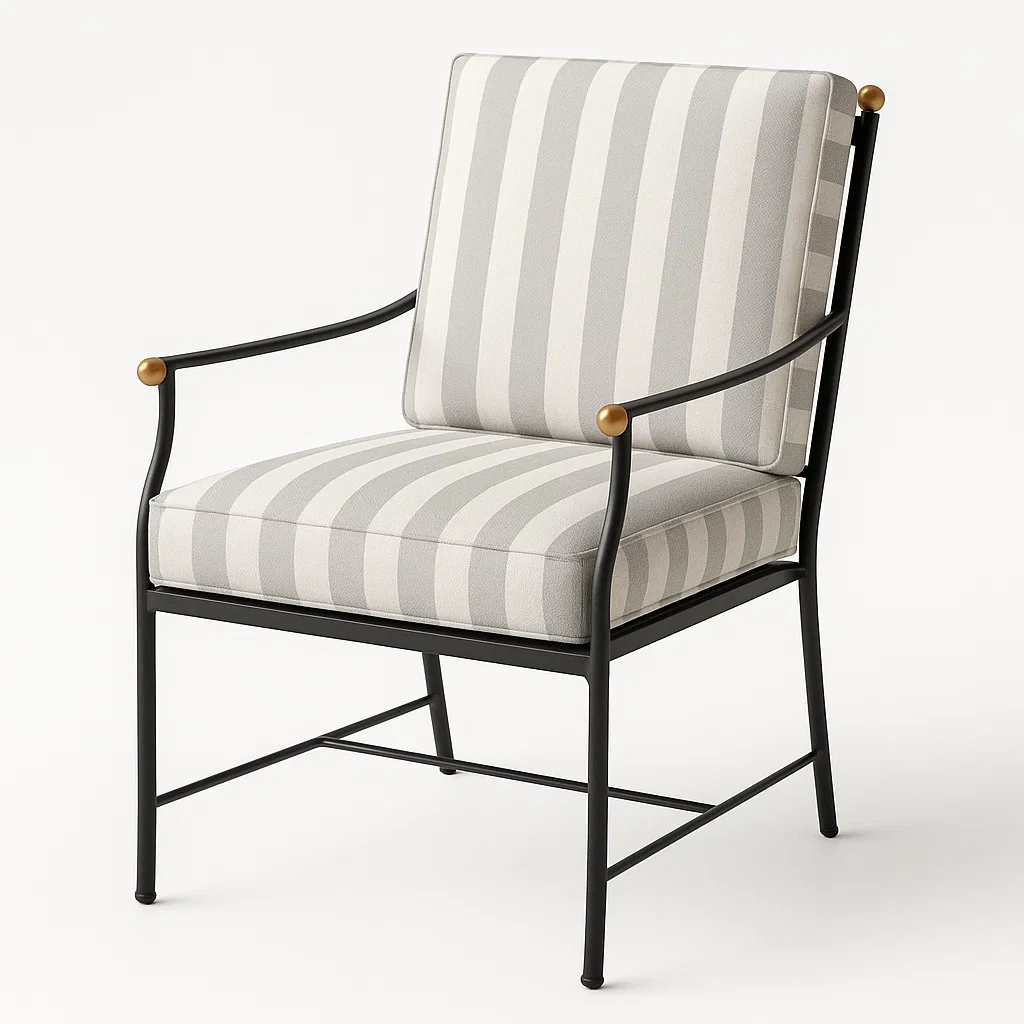 Sillón de metal en color gris y blanco a rayas