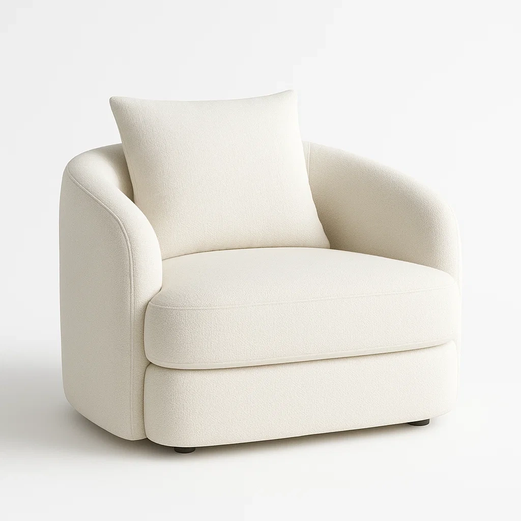 Sillón tapizado en tela bouclé en color blanco