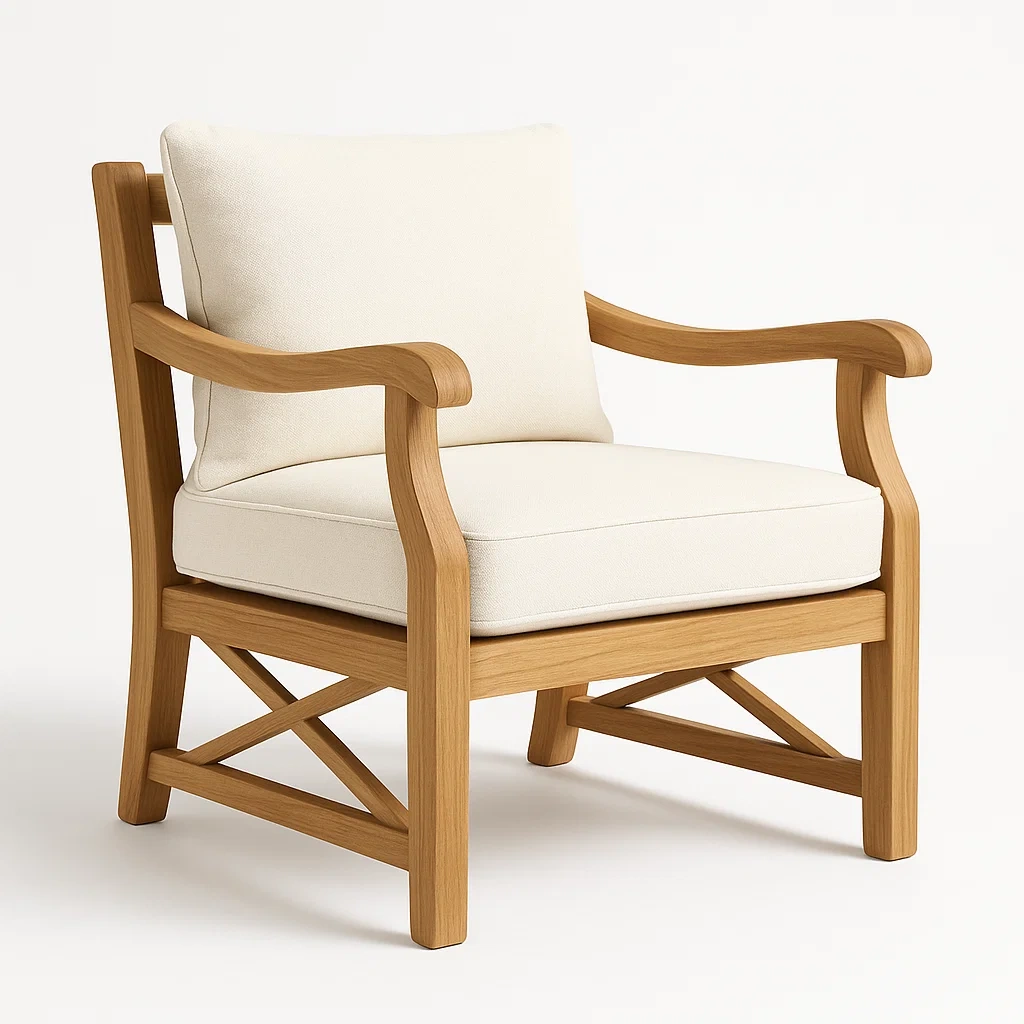 Sillón de madera y algodón en color beige