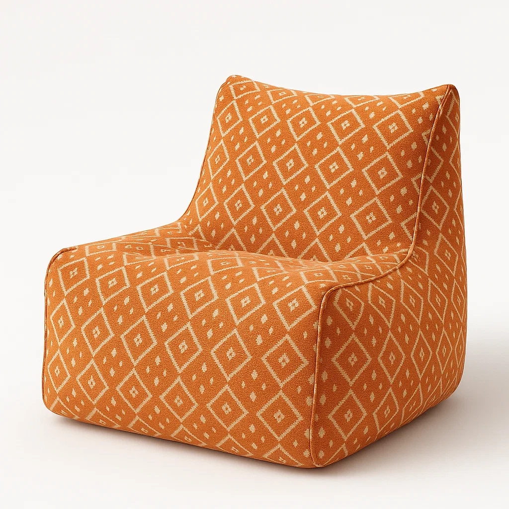 Sillón puff tapizado en poliéster geométrico naranja 85×75×74 cm