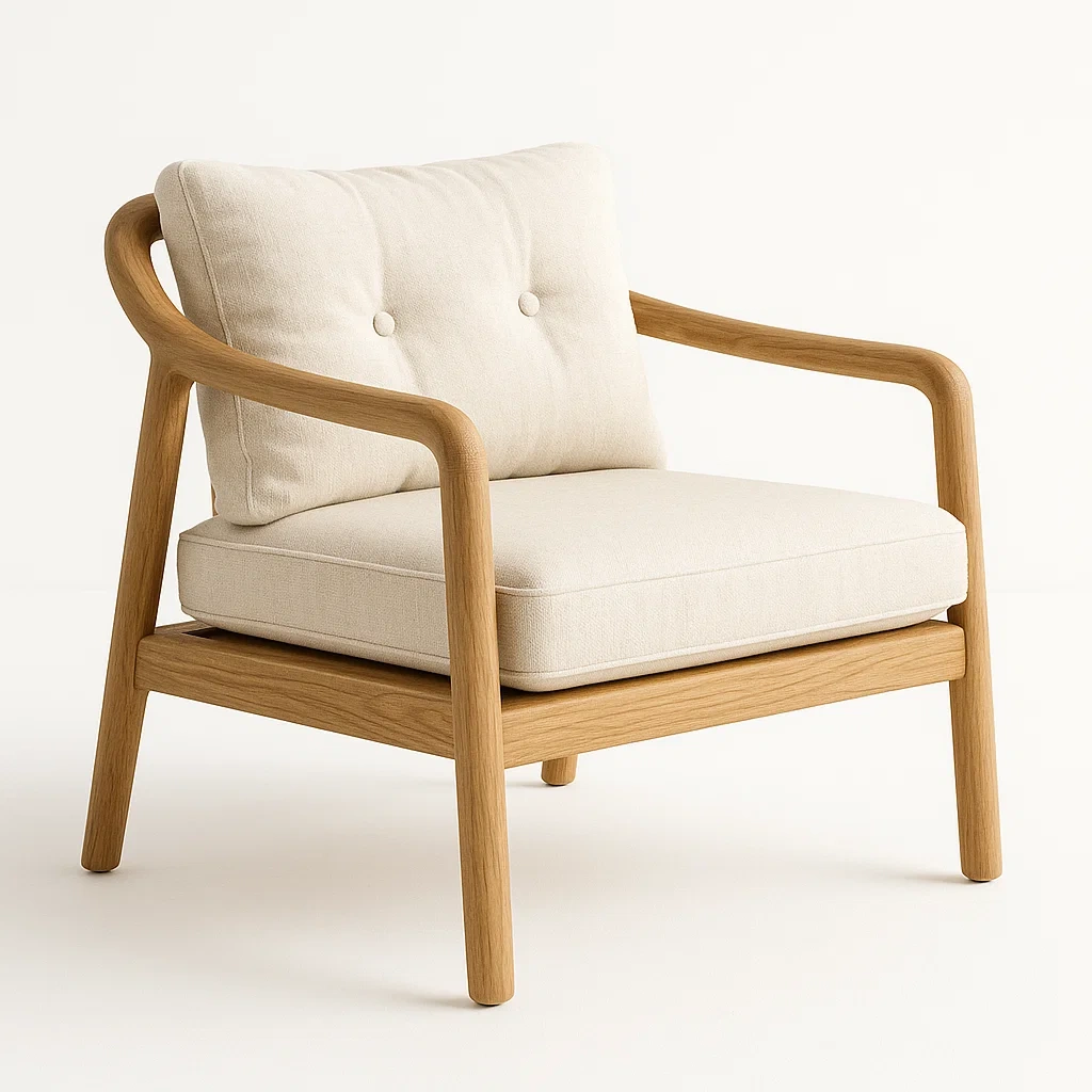 Sillón de madera y tela en color beige 76×72×80 cm