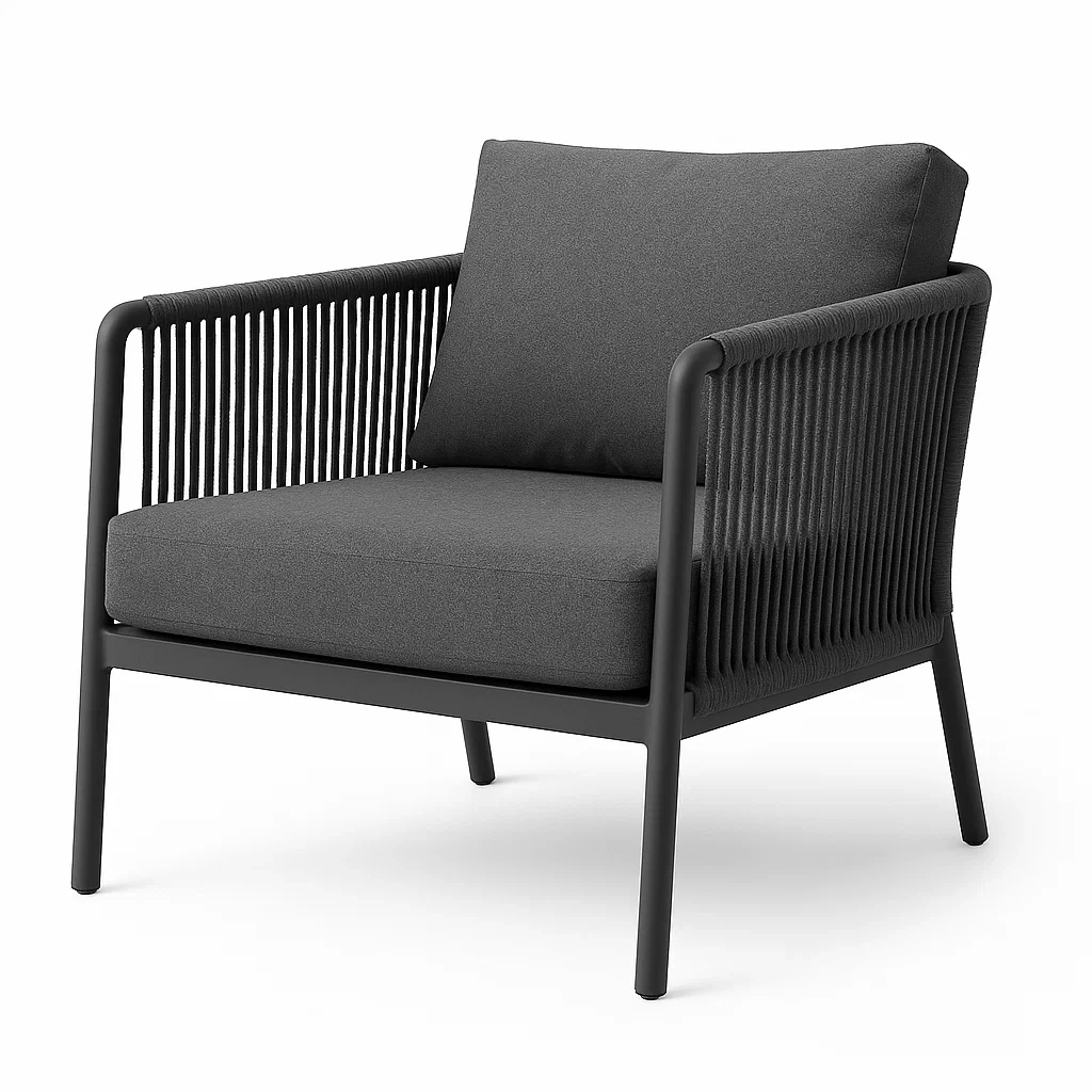 Sillón de aluminio y cuerda de poliéster en color gris oscuro 75×85×78 cm
