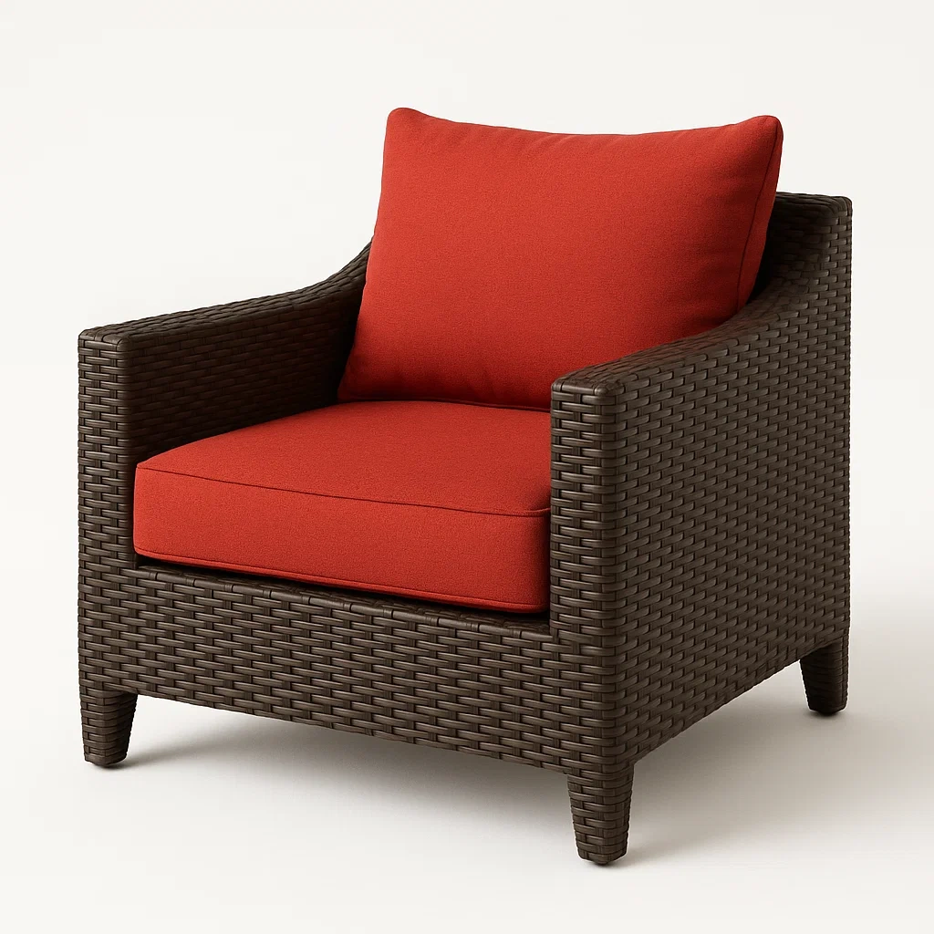 Sillón de resina trenzada para exterior en color rojo