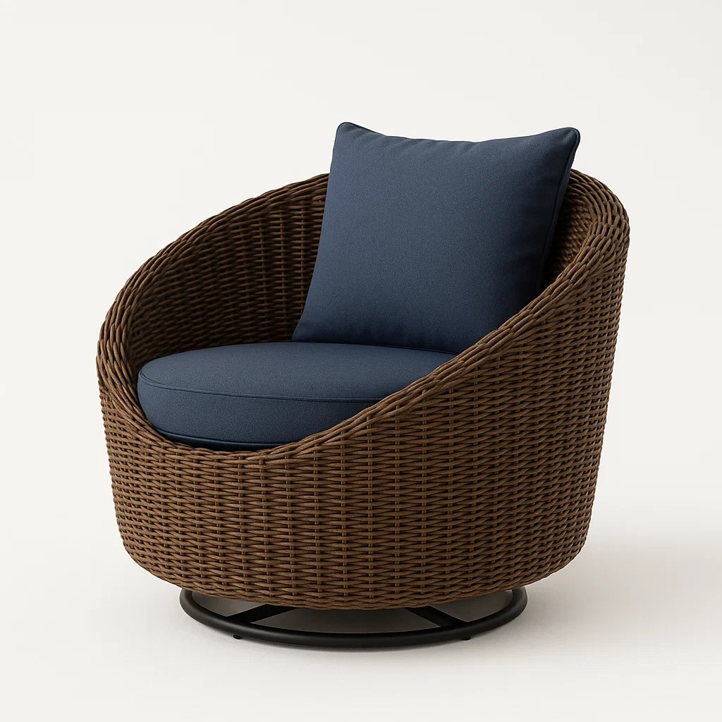 Sillón giratorio de ratán sintético para exterior en color azul