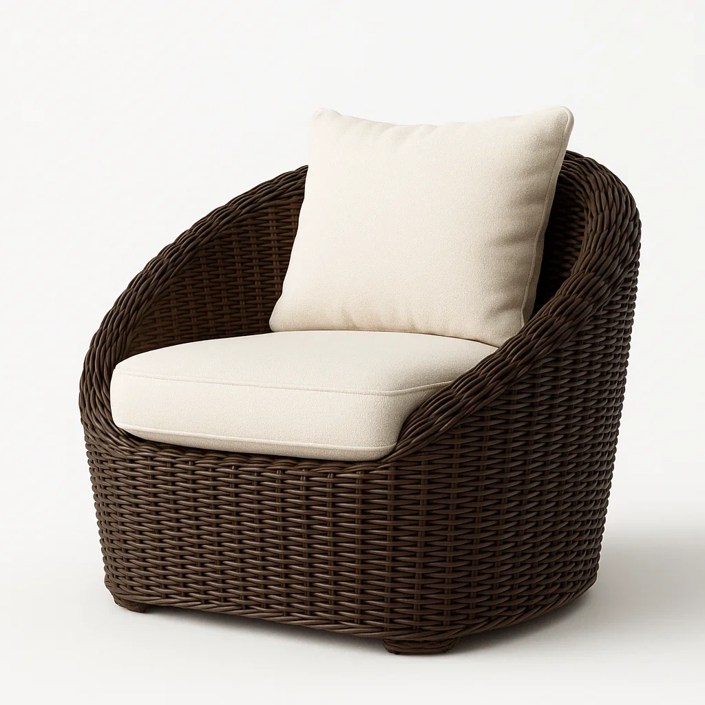 Sillón de ratán sintético en color marrón y beige