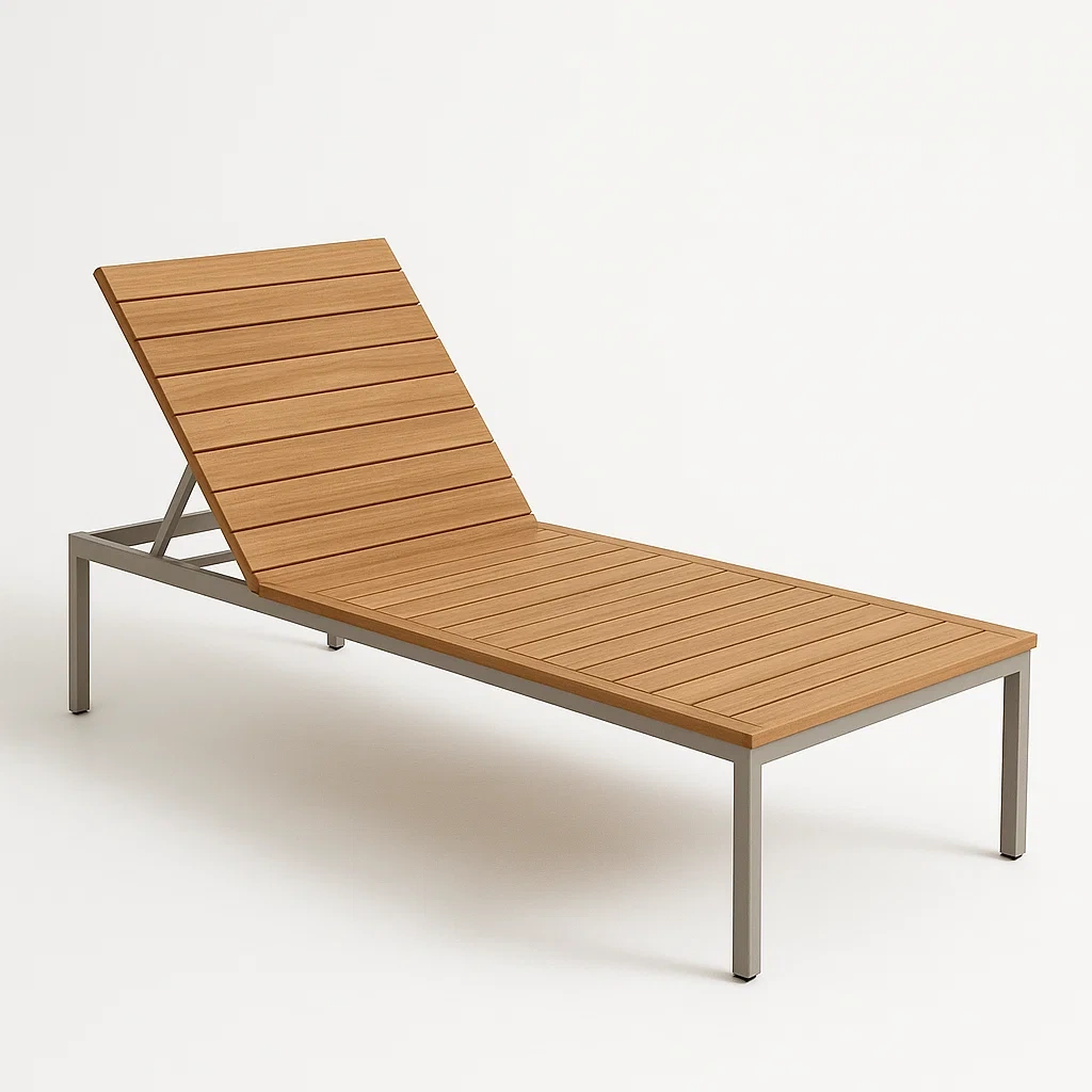 Tumbona de madera y metal ajustable para exterior