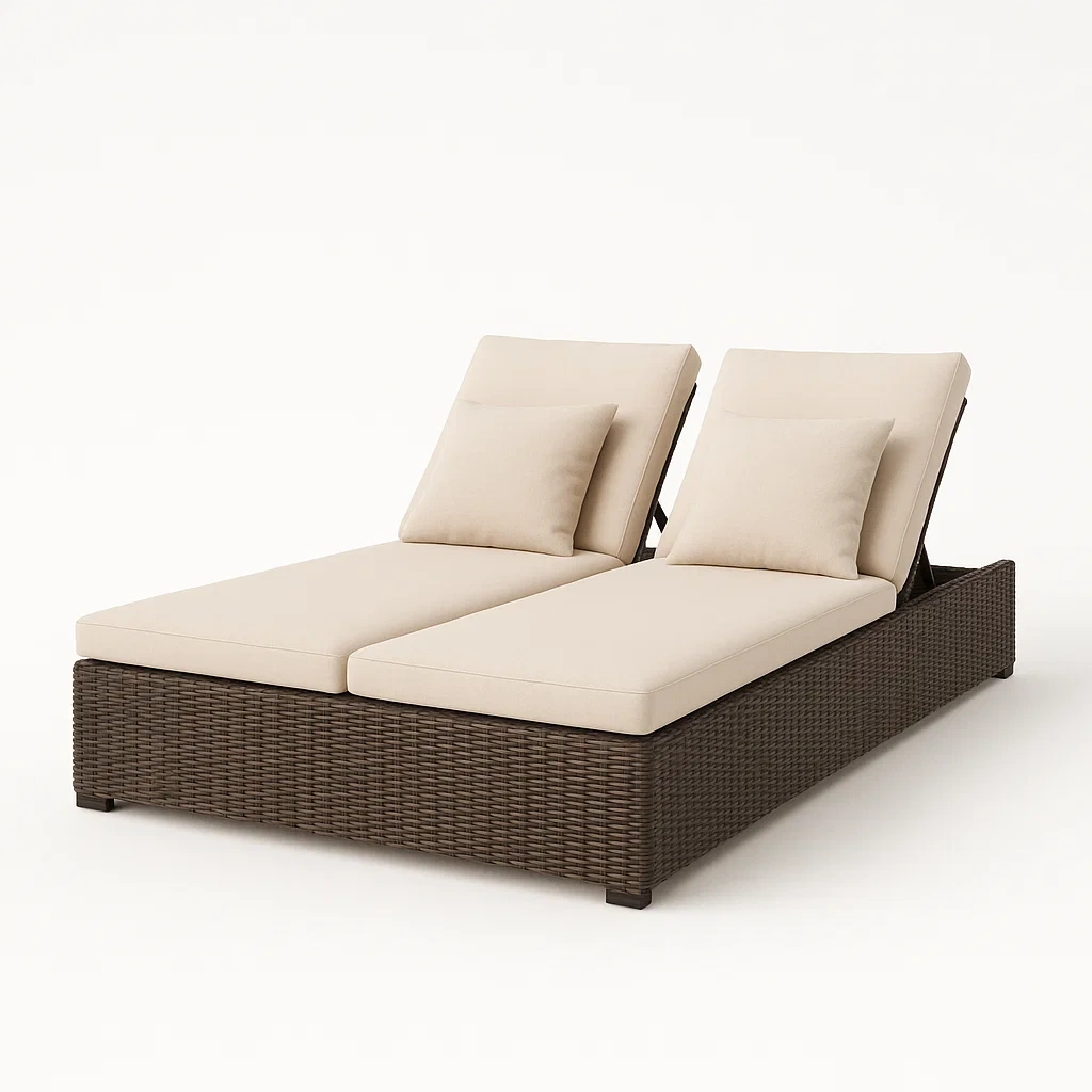 Tumbona doble de ratán sintético y aluminio en colores beige/marrón