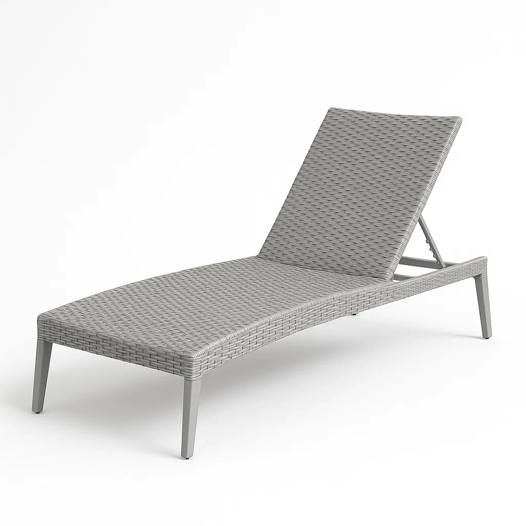 Tumbona de ratán sintético ajustable para exterior 200×70×35 cm en color gris