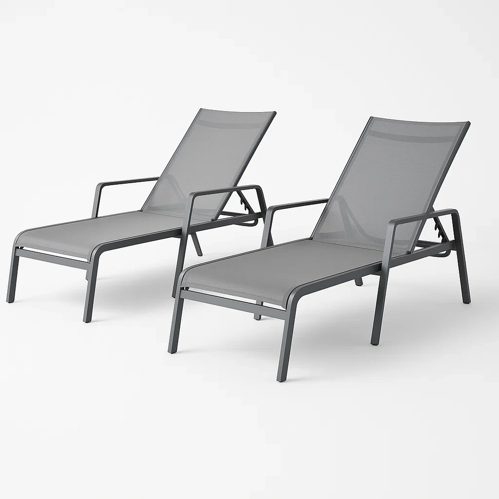 Tumbona de aluminio y malla textil en color gris