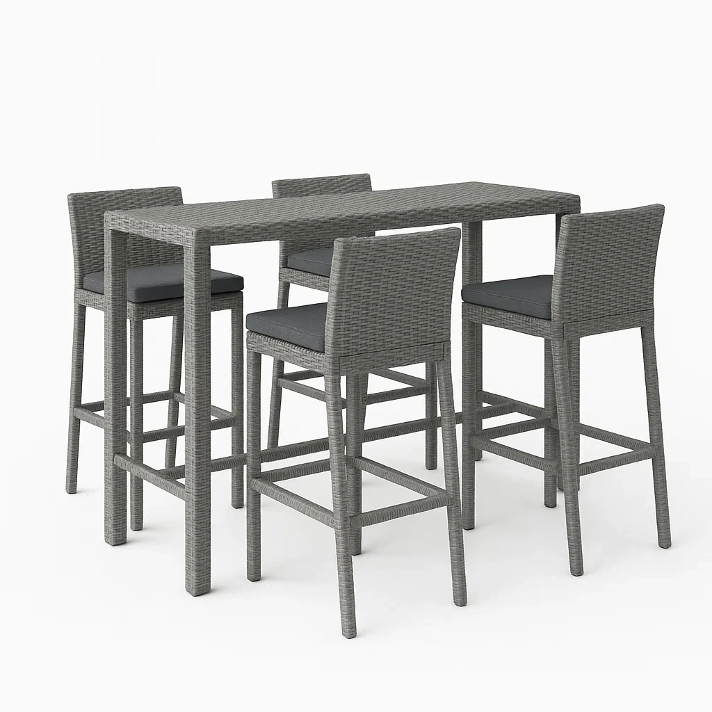 Conjuntos de bar de ratán sintético y aluminio en color gris, 5 piezas