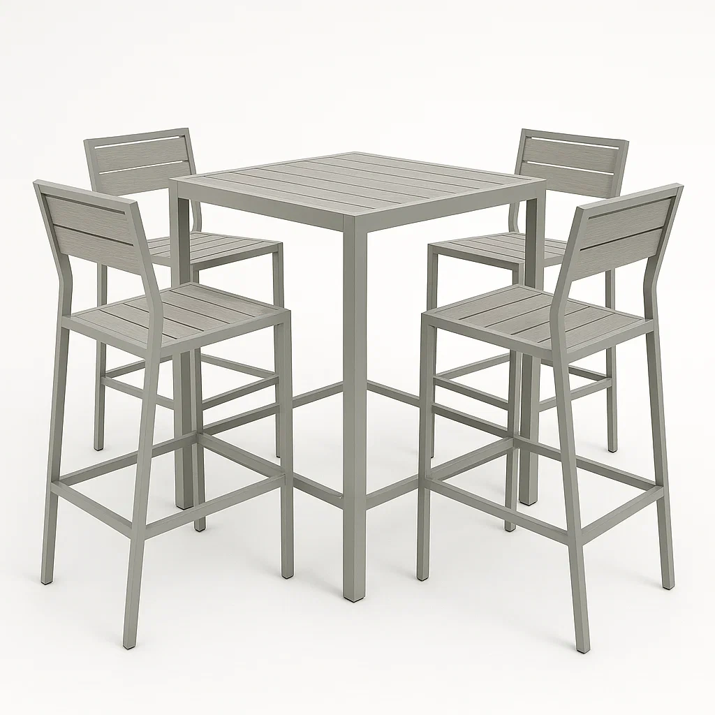 Conjuntos de bar con mesa y 4 sillas de aluminio en color gris