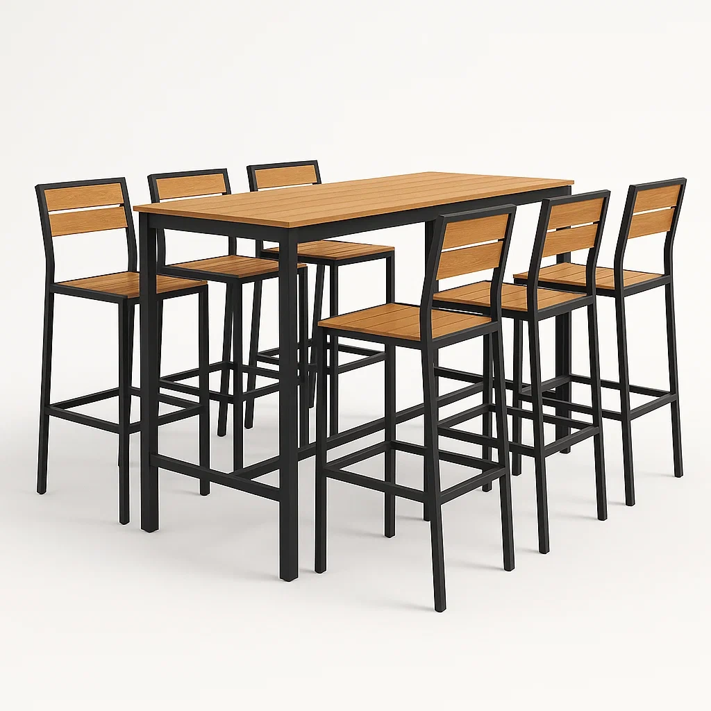 Conjuntos de bar altos de metal y madera con 6 sillas