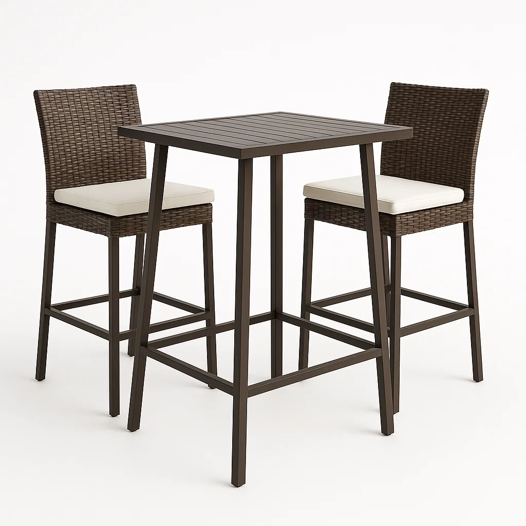 Conjuntos de bar de metal y ratán sintético en colores marrón y blanco