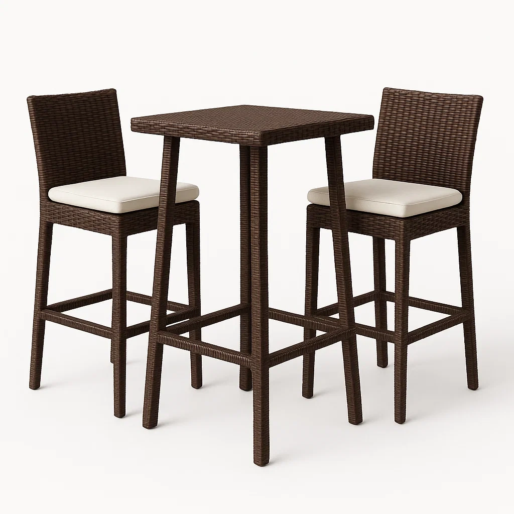 Conjuntos de bar de ratán sintético en color marrón con sillas altas