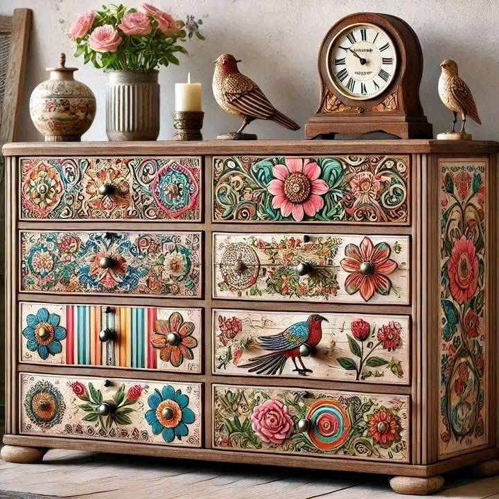 Modern Ethnic Abstract Colorful 4-Drawer Dresser