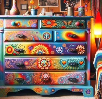 Bohemian Retro Psychedelic Hand-Painted 7-Drawer Bedroom Storage Locker