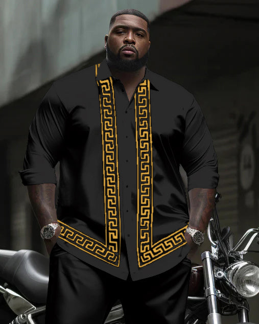 Men's Plus Size Simple Geometric Stripes Long Sleeve Shirt Trousers Su