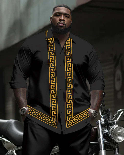 Men's Plus Size Simple Geometric Stripes Long Sleeve Shirt Trousers Suit