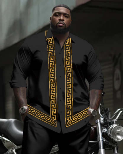 Men's Plus Size Simple Geometric Stripes Long Sleeve Shirt Trousers Suit