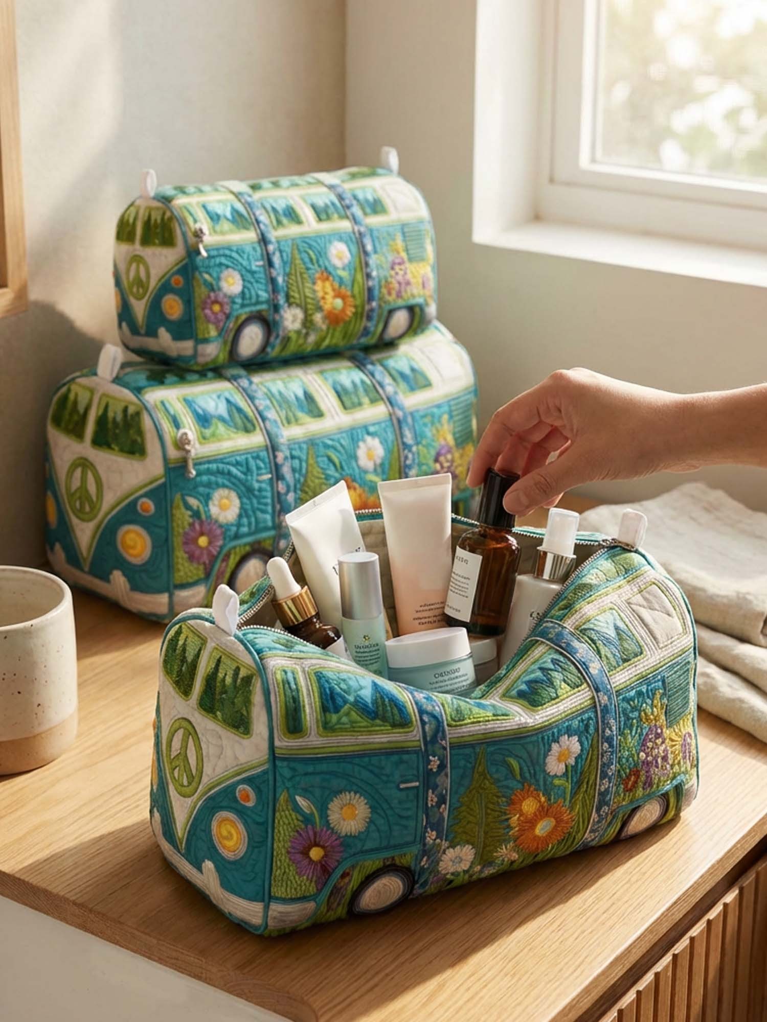 Hippie Van Cotton Quilted Cosmetic Bag