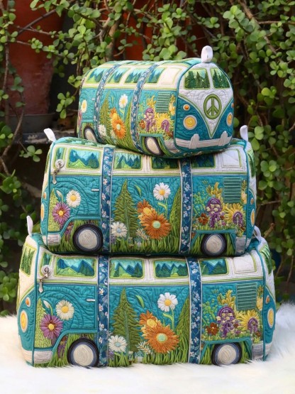 Hippie Van Cotton Quilted Cosmetic Bag