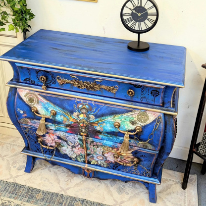 Bohemian Vintage Electric Blue Winged Insect Botanical Motif Locker