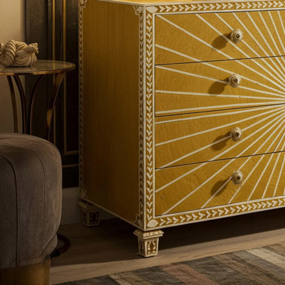 Vintage Yellow Sunburst Dresser Chest | Luxury Handmade Dresser