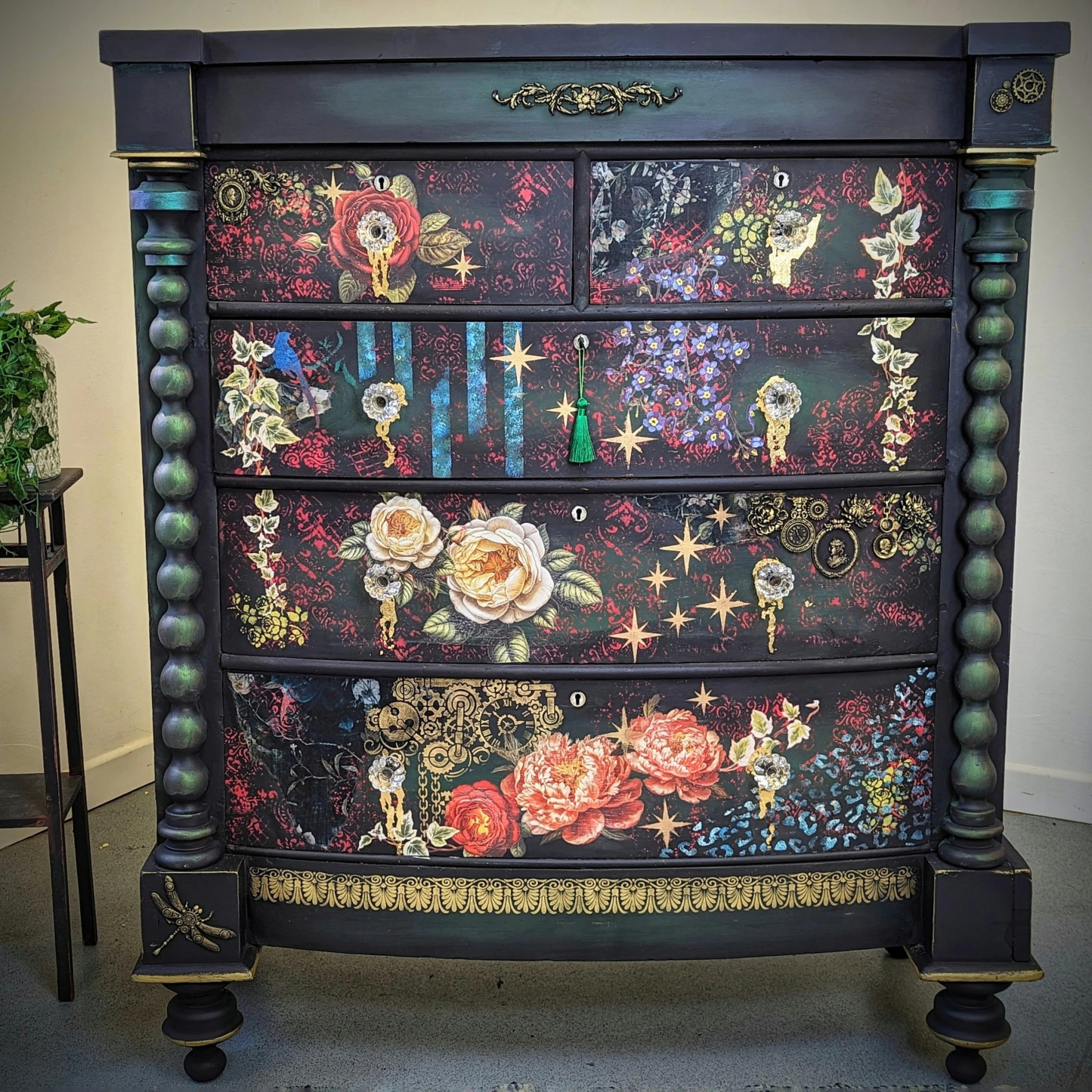 Victorian Gothic Botanical Mixed Media Artistic Dark Wood Locker