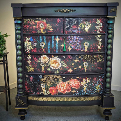 Victorian Gothic Botanical Mixed Media Artistic Dark Wood Locker