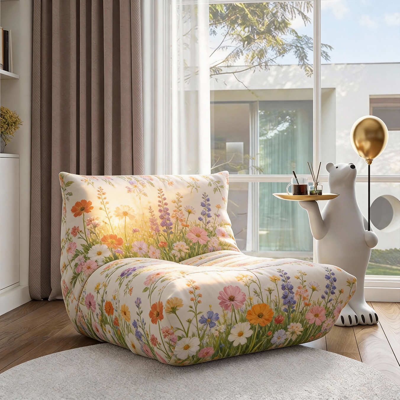 【Floral Sanctuary】 Italian High-End Design: Heavy Embroidery-Like Forest Floral Encircling Chair