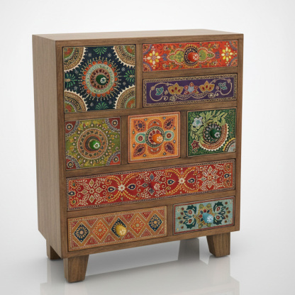 Bohemian Hand-Painted Floral Solid Wood Chest Sideboard Storage Locker