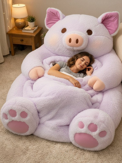 Playful Oversized Pig Character Warm Fleece Wearable Sleeping Bag