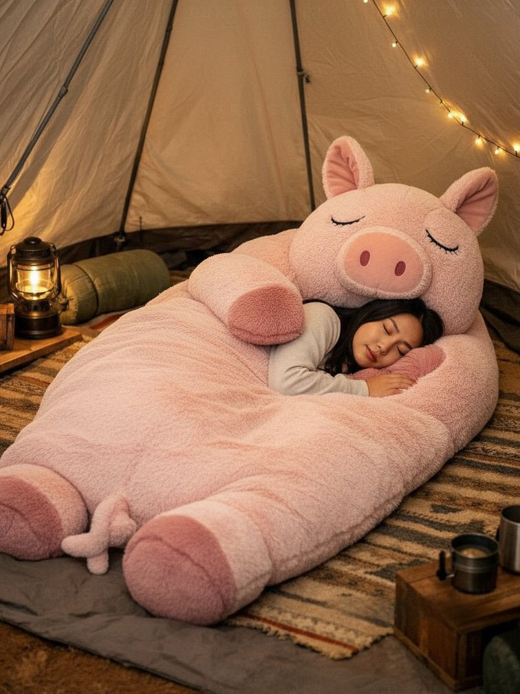 Playful Oversized Pig Character Warm Fleece Wearable Sleeping Bag