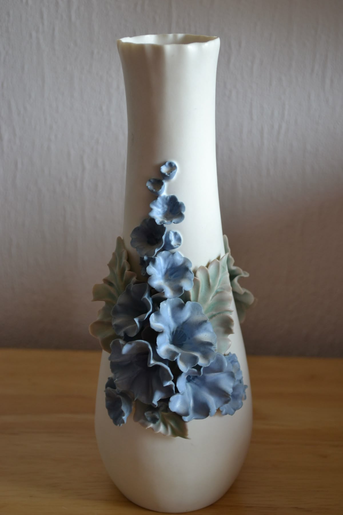 Azure Whisper: Hand-Sculpted Morning Glory Relief Vase 