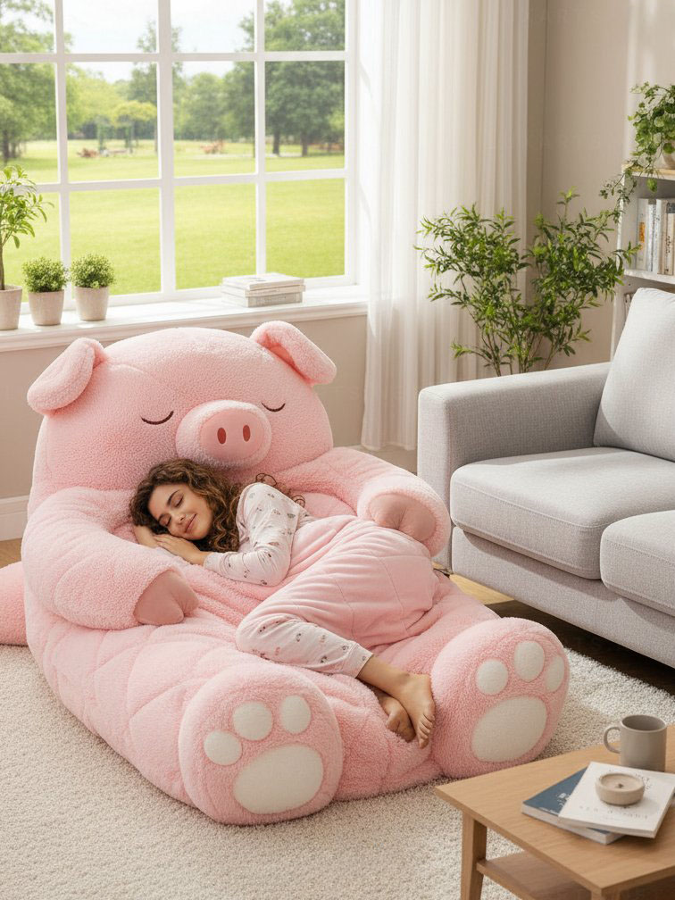 Playful Oversized Pig Character Warm Fleece Wearable Sleeping Bag
