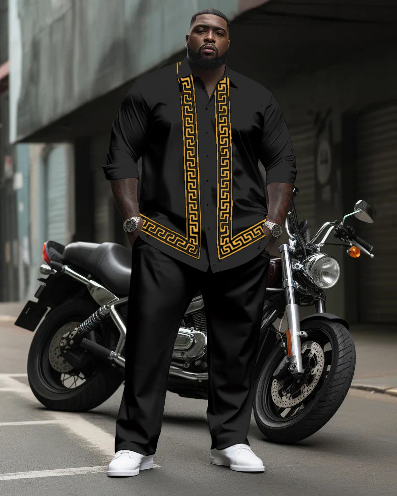 Men's Plus Size Simple Geometric Stripes Long Sleeve Shirt Trousers Suit