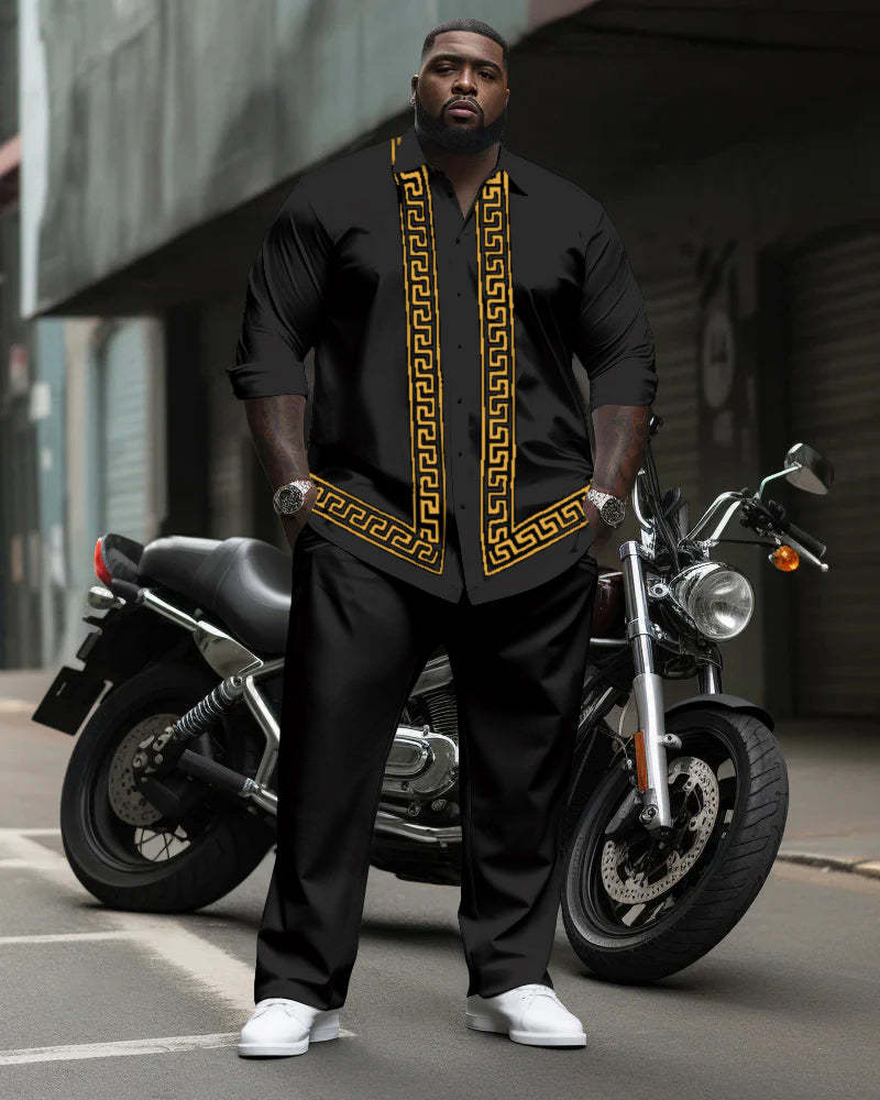 Men's Plus Size Simple Geometric Stripes Long Sleeve Shirt Trousers Suit