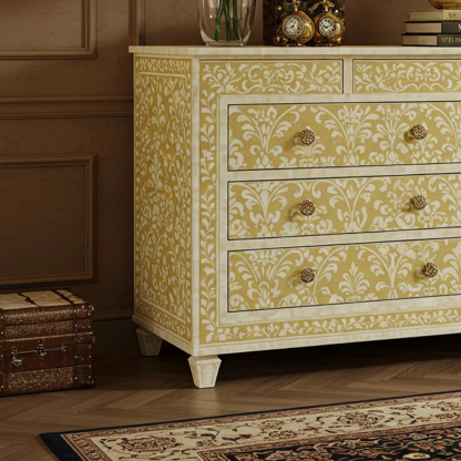 Elegant Vintage Style Chest of Drawers with Floral Pattern | Luxury Handmade Dresser