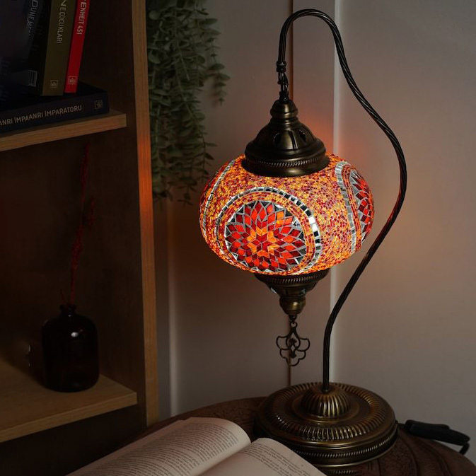 Turkish Moroccan Style Handmade Mosaic Glass Swan Neck Table Lamp