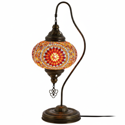 Turkish Moroccan Style Handmade Mosaic Glass Swan Neck Table Lamp