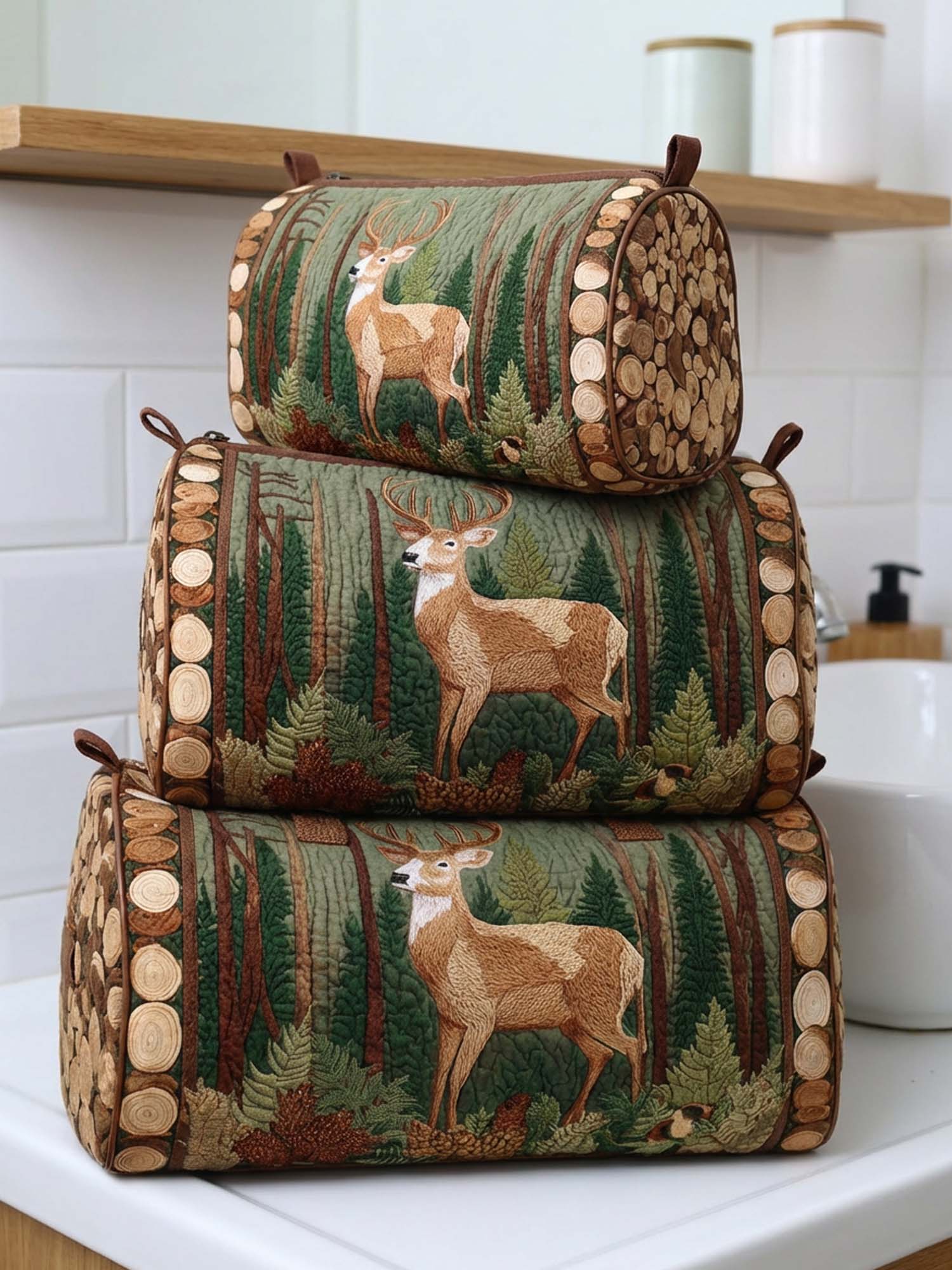 Deer In The Forest Cotton Quilted Cosmetic Bag
