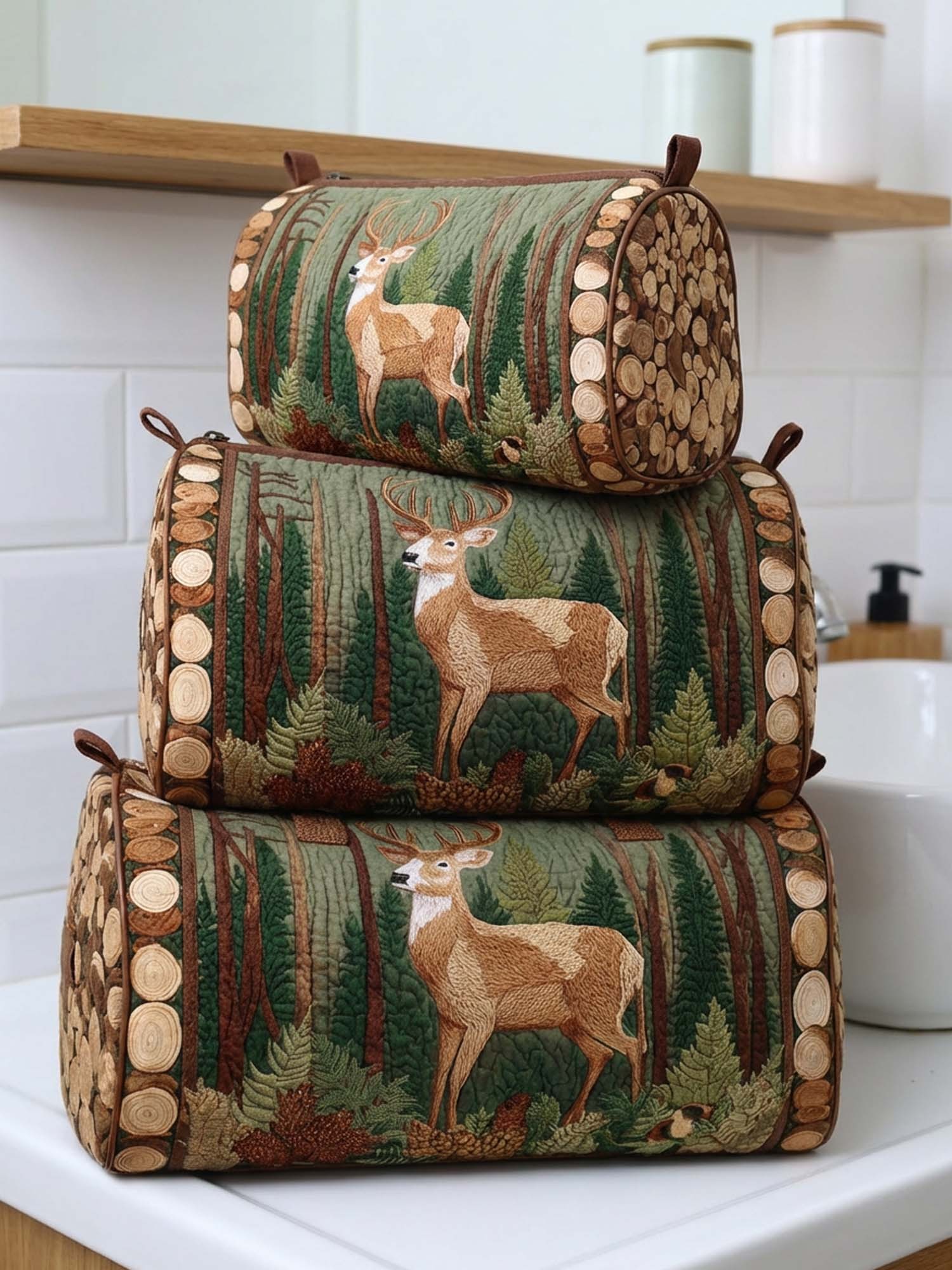 Deer In The Forest Cotton Quilted Cosmetic Bag