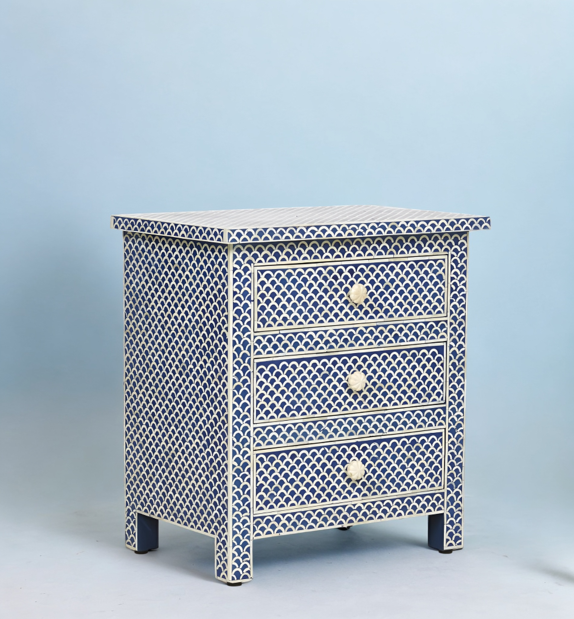 Bone Inlay Fishscale Bedside Table Blue