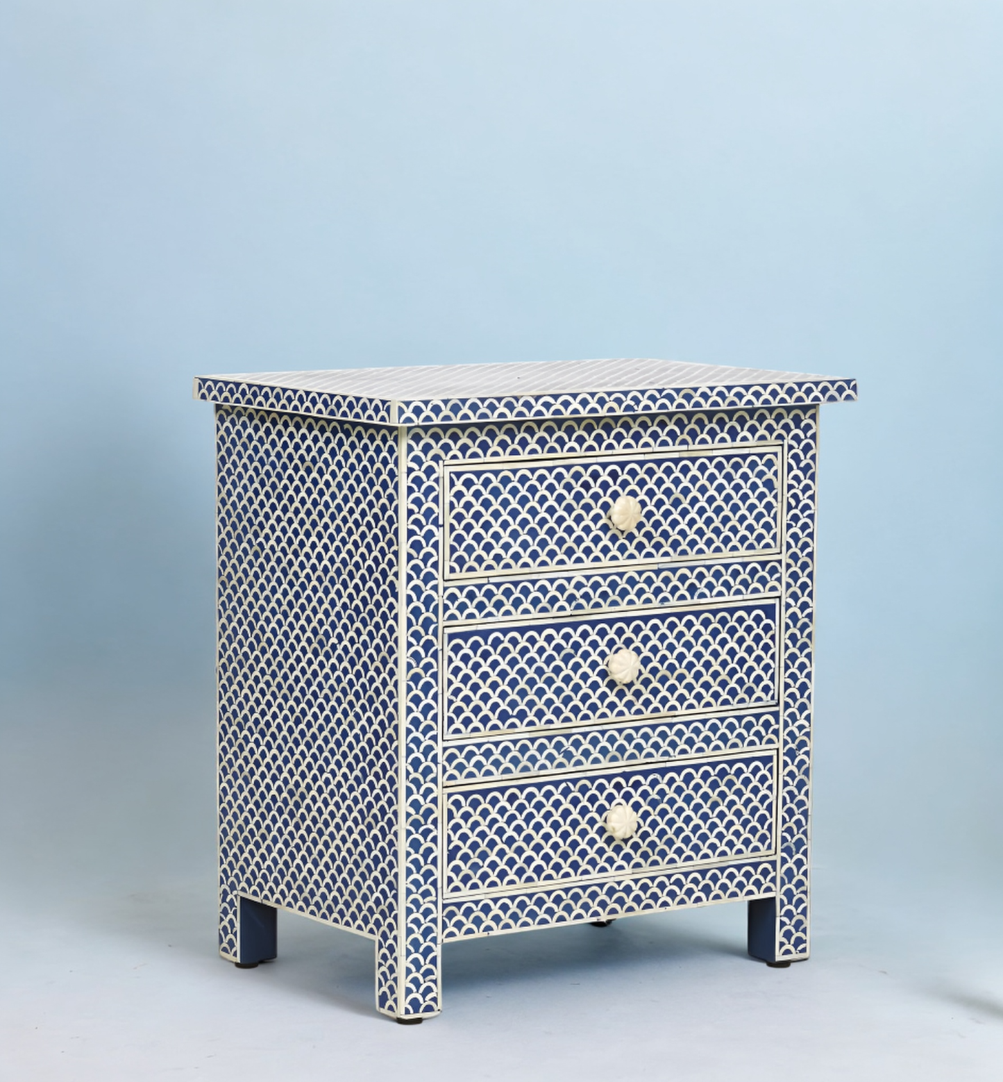 Bone Inlay Fishscale Bedside Table Blue